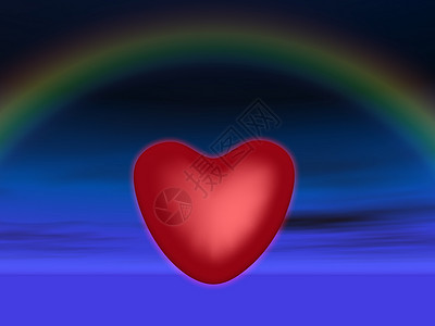 彩虹爱素材发光的心插图周年天空玻璃情人纪念日海洋辐射绘画彩虹背景