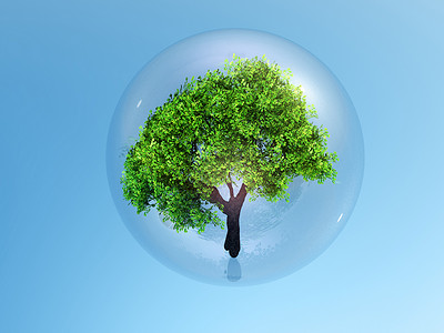树绿色玻璃圆形生态环境反射圆圈地球背景图片