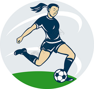 足球女运动员踢球女士卡通片玩家运动女性女孩插图艺术品背景图片