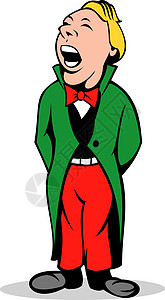 圣诞颂歌者唱着红绿西装唱歌卡通片男人套装男性歌剧艺术品插图领带背景图片