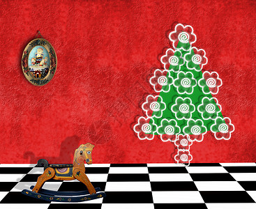 雪橇三傻家里圣诞节时间礼物邀请函假期广告装饰品新年房子横幅明信片棘轮背景