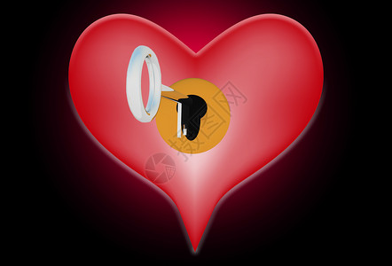 解开我的心钥匙情绪化锁定热情数字红色锁孔概念情感卡通片背景图片