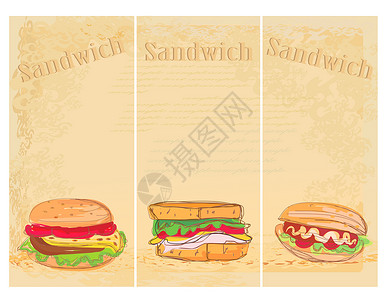 菜单绘画素材带三明治套件的水平格朗背景背景