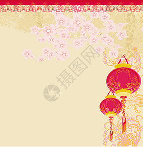 旧亚洲风貌纸植物天空建筑灯笼日落花朵太阳寺庙文化插图背景图片