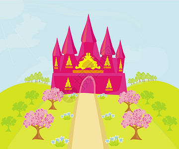 公主塔魔法仙子的故事公主城堡插图艺术旗帜王国艺术品红色小说建筑童话寓言背景