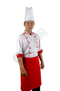 亚洲厨师肖像营养帽子午餐微笑勺子套装食谱成人服务商业背景图片