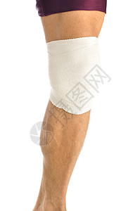 左尾股肌膝部支持伤口韧带白色短裤肌腱疼痛扭伤运动员护膝敷料背景