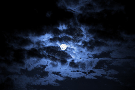 蓝色发光圆环黑暗中的月亮圆环月光地平线场景月球反射蓝色戏剧性天空星系天际背景