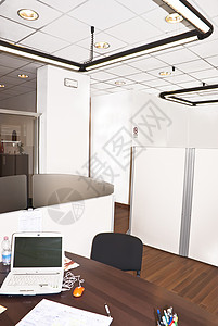 现代办公室内部设计会议工作霓虹灯地面职场椅子商业分区经理家具背景图片
