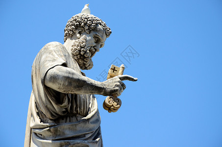 圣彼得雕像手指古董雕塑胡须鸽子信仰教皇手臂钥匙天堂高清图片