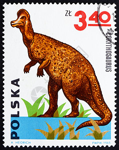 龙年纪念邮戳波兰1965年 科里图阿龙 恐龙背景