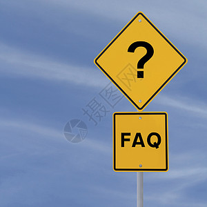 FAQ 路标标志解决方案问号警告问题蓝色天空答案高清图片