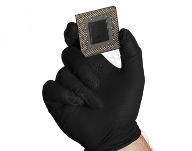 黑色手套微芯片和黑手套背景