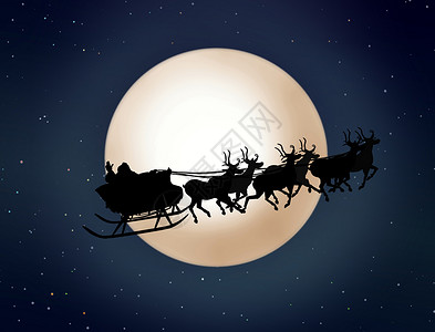 圣诞老人与驯鹿一起骑在雪橇上背景图片