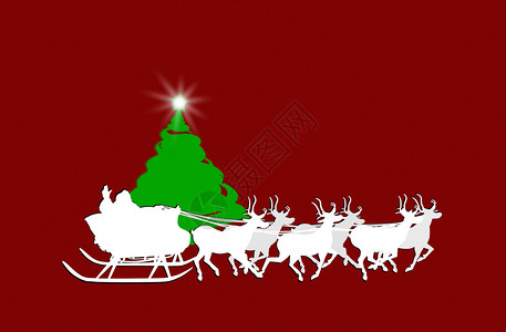 圣诞节背景 圣圣诞老人与驯鹿一起骑在雪橇上高清图片