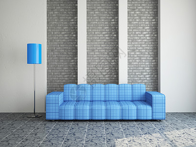 室内房间蓝色奢华场景建筑风格合金瓷砖灯光扶手椅座位高清图片