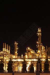 化工工业夜间场景烟囱技术植物气体管道工厂橙子金属背景图片