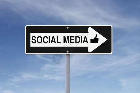 社交媒体概念社交网络路标警告单程蓝色标志指示牌社会天空背景图片