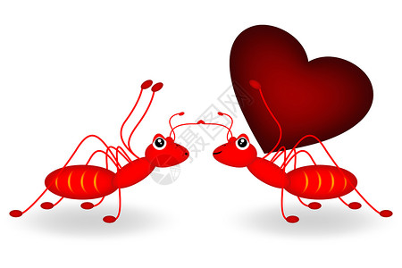 蚂蚁插画红蚂蚁和红红心背景