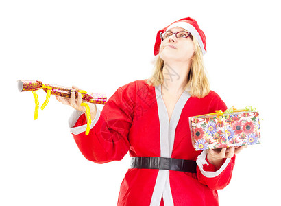 圣诞老人与礼物杂耍庆典戏服广告戏法假期工作职业女士女性精神背景图片