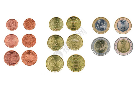 欧元硬硬币金融白色商业背景图片