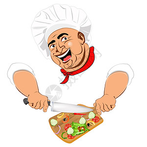 美味厨师和新鲜蔬菜素食沙拉菜食手指烹饪咖啡店辣椒香料食物燃烧面包师黄瓜用餐背景图片