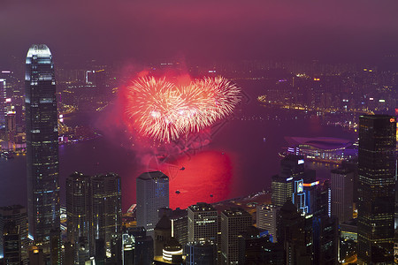 香港25周年中华新年香港烟花作品假期快乐天空火花乐趣金融喜悦庆典展示背景