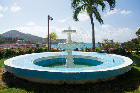 蓝喷泉眼罩夏洛特阿马利亚航海支撑旅行海岸线港口海洋场景热带处女总督府背景图片