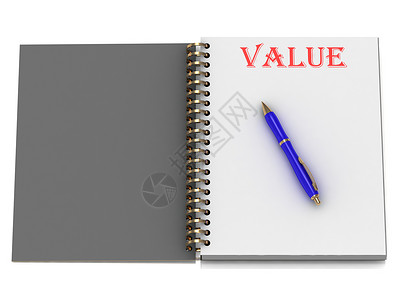 服务创造价值笔记本页上的 VALUE 单词背景