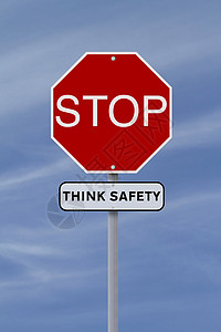 当心夹手停止 思考安全工作路标天空标志警告道路蓝色交通场所概念背景