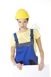 安全标语素材空白板的女建筑施工工人人数木板海报女性标语工作建设者安全广告牌承包商女士背景