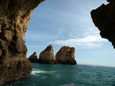 阿拉皮莱斯拉各斯和Cap Vincent之间阿拉加维海岸日历勘探假期侵蚀洞穴蓝色海浪娱乐石窟海军背景