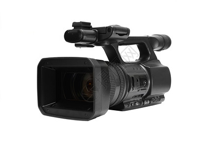 白色背景的视频相机技术镜片摄像机清晰度录像机电影电视产消者背景图片