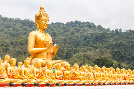 佛祖纪念公园的金芽金子场景信仰新手雕像寺庙艺术雕塑精神上帝背景图片