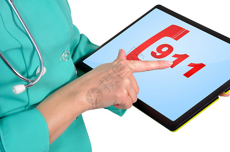 触摸板上的 911 符号女孩事故数字快乐帮助护士医院危险药品电脑背景图片