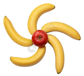 黄色水果主题孤立在白色背景上的香蕉和苹果背景