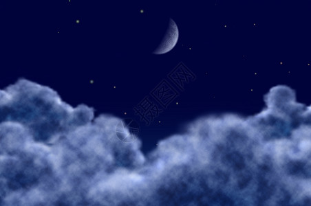 宁静的夜晚行星插图天空绘画空气蓝色星星月亮背景图片