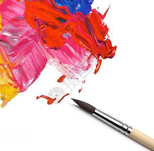 笔刷和抽象的丙烯漆背景墨水艺术红色帆布印迹彩虹染料颜料水彩中风背景图片
