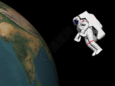 富氧空间宇宙宇航员看地球  3D转化天文学探险家世界插图科学行星勘探海洋单元宇航服背景