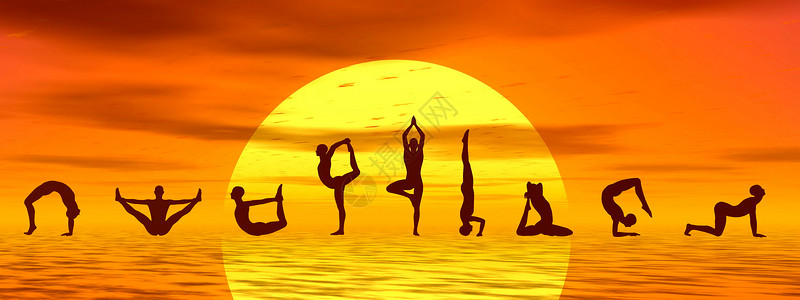 日落前的瑜伽阿萨那 - 3D高清图片