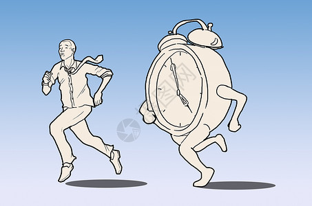 人经商与时间竞争商务竞赛进步套装小时男人绘画赛跑者跑步商业背景图片