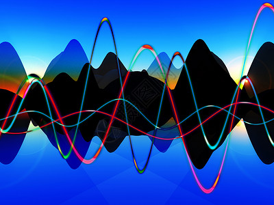 音波混音曲线海浪弯曲脉冲图形化波动概念蓝色电子频率背景图片