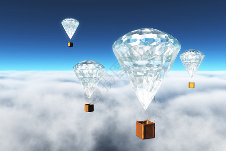 水晶气球云层上的钻石热空气气球背景
