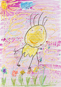 蜡笔太阳东方兔子绘画-儿童风格背景