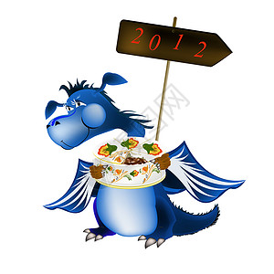 龙年胸卡胸卡膜板黑暗蓝龙新年是2012年的象征蛋糕饼干微笑沙漠动物礼物食物新年花朵绿色背景