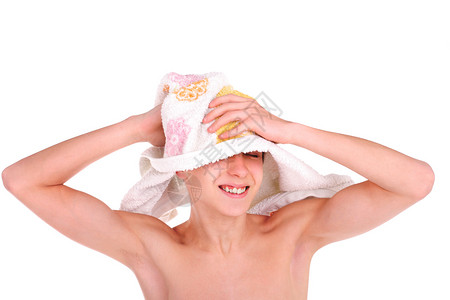好澡巾洗完澡后的青少年青年男生快乐冲洗乐趣洗手间喜悦皮肤身体毛巾背景