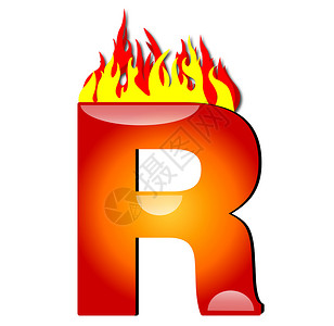 致火信R拼写燃烧字母顺序橙子黄色红色背景图片