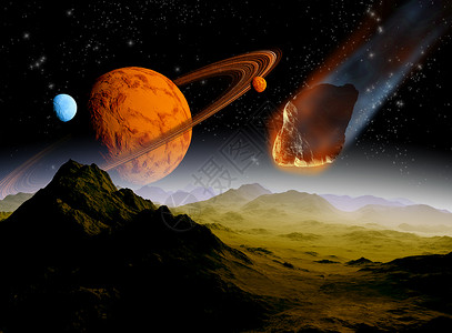 地球石头素材宇宙中行星上小行星攻击宇宙中的行星 摘要i石头科学流星月亮危险星星星系岩石彗星插图背景