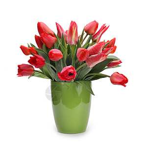 郁金花花束花绿色红色卡片郁金香花束花瓶叶子背景图片