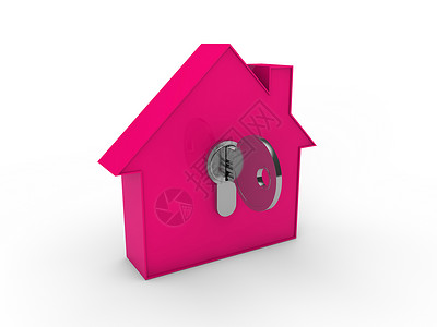 粉红色小房子3d 房屋钥匙粉红色粉色投资财产戒指建筑窗户抵押住宅安全金属背景